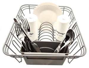 Dish Drainer, Rust Proof Dish Drying Rack, Plate Organizer + Matching Cutlery Box & Optional Dripping Tray