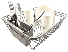 Load image into Gallery viewer, Dish Drainer, Rust Proof Dish Drying Rack, Plate Organizer + Matching Cutlery Box &amp; Optional Dripping Tray
