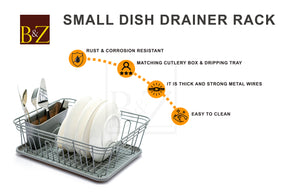 Dish Drainer, Rust Proof Dish Drying Rack, Plate Organizer + Matching Cutlery Box & Optional Dripping Tray