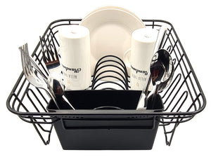 Dish Drainer, Rust Proof Dish Drying Rack, Plate Organizer + Matching Cutlery Box & Optional Dripping Tray