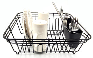 Dish Drainer, Rust Proof Dish Drying Rack, Plate Organizer + Matching Cutlery Box & Optional Dripping Tray