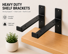 Load image into Gallery viewer, 2x Heavy Duty Metal Shelf Brackets - Rustic T Lip Brackets for Wood Wall Shelf
