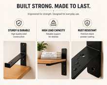 Load image into Gallery viewer, 2x Heavy Duty Metal Shelf Brackets - Rustic T Lip Brackets for Wood Wall Shelf
