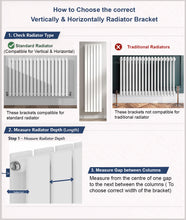 Load image into Gallery viewer, Radiator Brackets - Designer Vertical Column Dual Arm | Available in 4 Sizes &amp; 4 Colour Options
