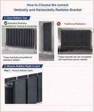 Load image into Gallery viewer, Universal Vertical Radiator Wall Mount Bracket | Designer Single Arm Support | Central Heating Radiator Fixing Kit | 5 Colors &amp; Sizes

