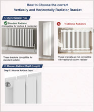 Load image into Gallery viewer, Universal Vertical Radiator Wall Mount Bracket | Designer Single Arm Support | Central Heating Radiator Fixing Kit | 5 Colors &amp; Sizes
