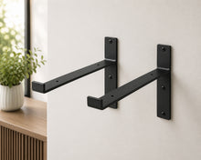 Load image into Gallery viewer, 2x Heavy Duty Metal Shelf Brackets - Rustic T Lip Brackets for Wood Wall Shelf

