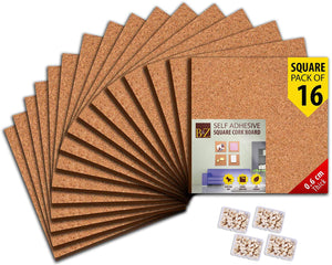 B&Z Cork board Square Self Adhesive Sticky Cork, Tiles Mini Wall Bulletin Boards Message Notice Board Wooden Push Pin Board | 2 THICKNESS - 2 SIZES - 5 PACKS