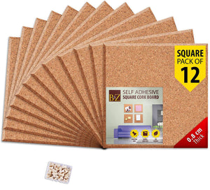 B&Z Cork board Square Self Adhesive Sticky Cork, Tiles Mini Wall Bulletin Boards Message Notice Board Wooden Push Pin Board | 2 THICKNESS - 2 SIZES - 5 PACKS