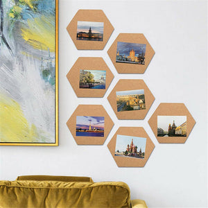 B&Z Self Adhesive Sticky Cork board Hexagon Tiles Mini Wall Bulletin Boards Pin Message Notice Board Wooden Push Pin Board | 2 THICKNESS - 2 SIZES - 5 PACKS