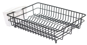 Extra Large Dish Drainer Rack | Single Tier, Rust Proof, Heavy Duty, Plastic Coated, Spacious, White Utensil Cutlery Holder for Kitchen | Mat Black (48 x 37.5 x 11.5cm)