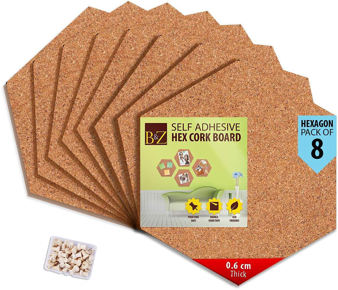 Cork Board Tiles 17x8 - 1/2 Thick Bulletin Board Mini Wall with 50 Push  Pins,Strong Self Adhesive Backing - 6 Pack
