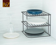 Load image into Gallery viewer, B&amp;Z Cabnet Storage Shelf rack - 3 Tier Cabnet Dish Rack - Corner Dish Organizer - Work Top Kitchen Plate Organizer | Heavy Duty, Multipurpose, Spacious &amp; Rust Free - (22.5 x 22.5 x 20cm)
