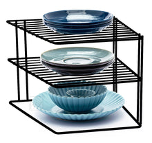 Load image into Gallery viewer, B&amp;Z Cabnet Storage Shelf rack - 3 Tier Cabnet Dish Rack - Corner Dish Organizer - Work Top Kitchen Plate Organizer | Heavy Duty, Multipurpose, Spacious &amp; Rust Free - (25 x 25 x 19.5cm)
