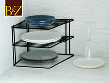 Load image into Gallery viewer, B&amp;Z Cabnet Storage Shelf rack - 3 Tier Cabnet Dish Rack - Corner Dish Organizer - Work Top Kitchen Plate Organizer | Heavy Duty, Multipurpose, Spacious &amp; Rust Free - (25 x 25 x 19.5cm)
