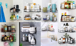Bakzon 2-Pack Glass Corner Shower Shelves, Shower Wall Shelves for Inside  Shower, Drill Free Shower Caddy Organizer with Aluminum Brackets for