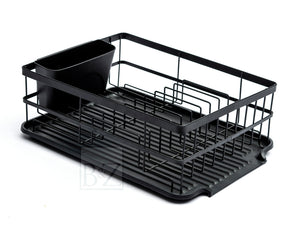 B&Z Rust proof Plastic Coated Large Dish Drying Rack, Over the Sink Dish Rack with Removable Utensil Holder Cutlery Tray for Kitchen - Mat Black