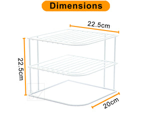 B&Z Cabnet Storage Shelf rack - 3 Tier Cabnet Dish Rack - Corner Dish Organizer - Work Top Kitchen Plate Organizer | Heavy Duty, Multipurpose, Spacious & Rust Free - (22.5 x 22.5 x 20cm)