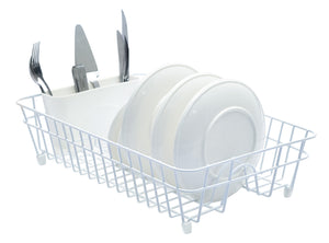 B&Z Large Dish Drainer, Rust Proof Plate Drying Rack, Over the Sink Dish Rack, On Counter with Removable Utensil Holder Cutlery Tray Kitchen Storage - (45.5 x 29.6 x 12.6cm)