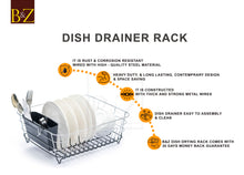 Load image into Gallery viewer, B&amp;Z Rust Proof Plastic Coated Small Dish Drying Rack - Chrome &amp; Black with Removable Utensil Holder Cutlery Tray | Anti Rust Over the Sink Dish Rack - 36 x 32.5 x 13.2cm
