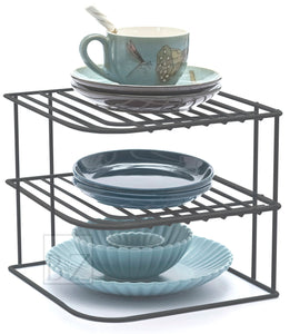 B&Z Cabnet Storage Shelf rack - 3 Tier Cabnet Dish Rack - Corner Dish Organizer - Work Top Kitchen Plate Organizer | Heavy Duty, Multipurpose, Spacious & Rust Free - (22.5 x 22.5 x 20cm)