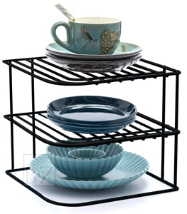 B&Z Cabnet Storage Shelf rack - 3 Tier Cabnet Dish Rack - Corner Dish Organizer - Work Top Kitchen Plate Organizer | Heavy Duty, Multipurpose, Spacious & Rust Free - (22.5 x 22.5 x 20cm)