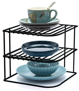 B&Z Cabnet Storage Shelf rack - 3 Tier Cabnet Dish Rack - Corner Dish Organizer - Work Top Kitchen Plate Organizer | Heavy Duty, Multipurpose, Spacious & Rust Free - (22.5 x 22.5 x 20cm)