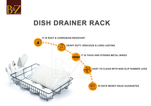 B&Z Dish Driner Rack Plate Drying Rack Extra Large - BLACK - 48 x 37.5 x  11.5 cm