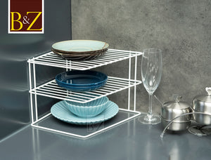 B&Z Cabnet Storage Shelf rack - 3 Tier Cabnet Dish Rack - Corner Dish Organizer - Work Top Kitchen Plate Organizer | Heavy Duty, Multipurpose, Spacious & Rust Free - (25 x 25 x 19.5cm)