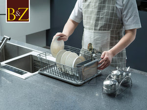 Dish Drainer, Rust Proof Dish Drying Rack, Plate Organizer + Matching Cutlery Box & Optional Dripping Tray