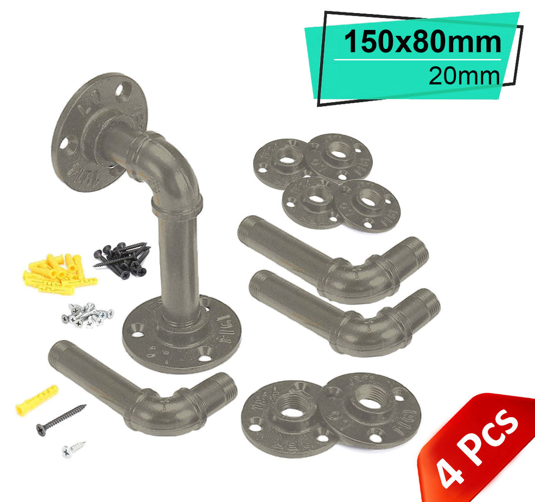 B&Z 2X Industrial Pipe Shelf Brackets Vintage Steam Punk Shelf Bracket for Book Shelf Floating Shelves Plumbing Pipe Shelf for Oak Mental Scaffold Board - 3 Sizes & 2 Packs