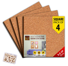 Load image into Gallery viewer, B&amp;Z Cork board Square Self Adhesive Sticky Cork, Tiles Mini Wall Bulletin Boards Message Notice Board Wooden Push Pin Board | 2 THICKNESS - 2 SIZES - 5 PACKS
