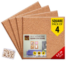 Load image into Gallery viewer, B&amp;Z Cork board Square Self Adhesive Sticky Cork, Tiles Mini Wall Bulletin Boards Message Notice Board Wooden Push Pin Board | 2 THICKNESS - 2 SIZES - 5 PACKS
