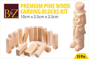 B&Z Pine Wood Carving Blocks Kit-15 pcs - Premium Quality Smooth Unfinished Wood Block Whittling Block for Wood Carving Hobby Kit for Adults and Kids (10 x 2.5 x 2.5cm)