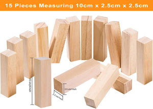 B&Z Pine Wood Carving Blocks Kit-15 pcs - Premium Quality Smooth Unfinished Wood Block Whittling Block for Wood Carving Hobby Kit for Adults and Kids (10 x 2.5 x 2.5cm)